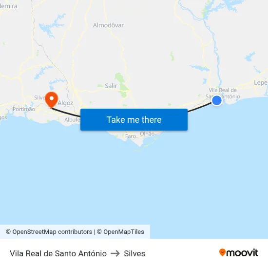 Vila Real de Santo António to Silves map