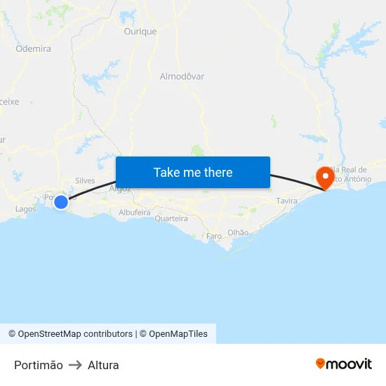 Portimão to Altura map