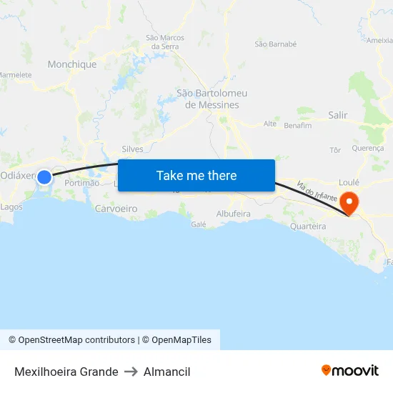 Mexilhoeira Grande to Almancil map