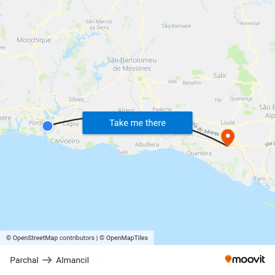 Parchal to Almancil map