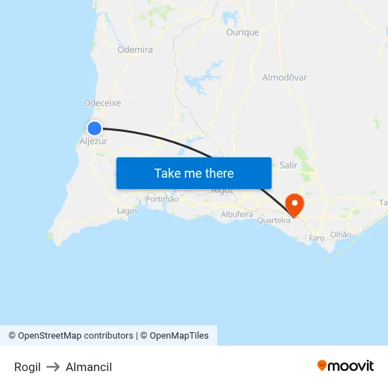 Rogil to Almancil map