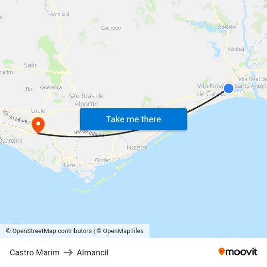 Castro Marim to Almancil map