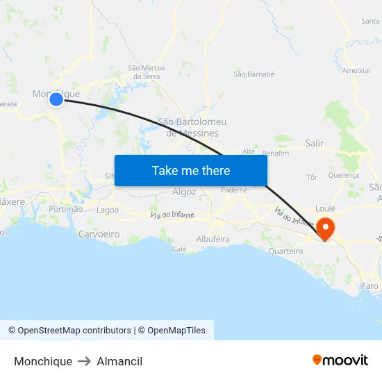Monchique to Almancil map