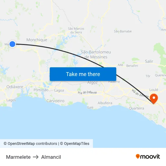 Marmelete to Almancil map