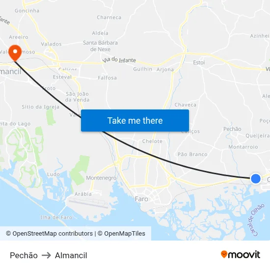 Pechão to Almancil map