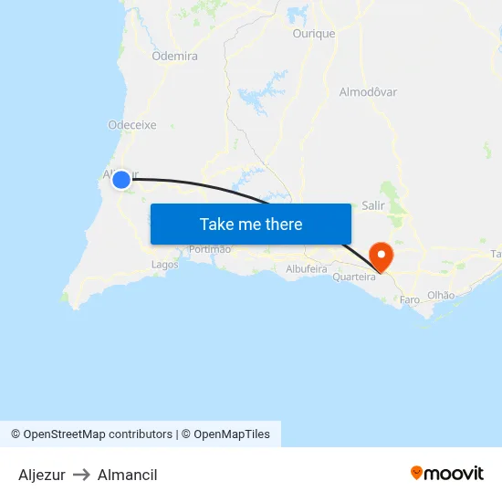 Aljezur to Almancil map