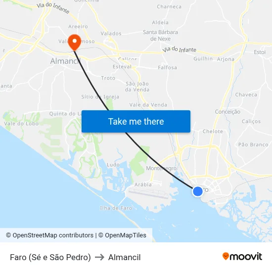 Faro (Sé e São Pedro) to Almancil map