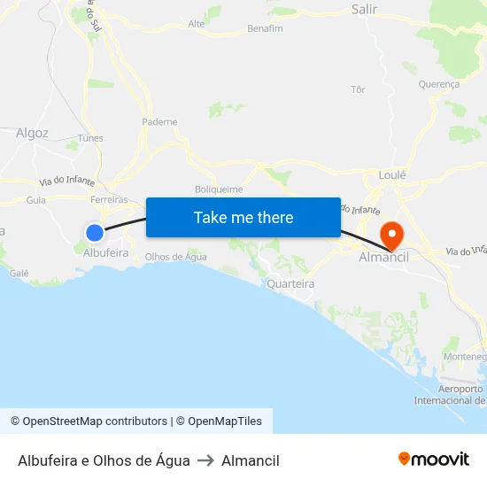 Albufeira e Olhos de Água to Almancil map