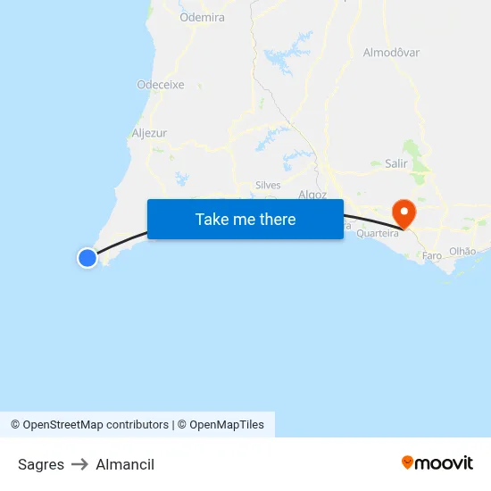 Sagres to Almancil map