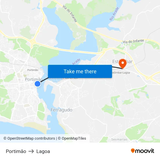 Portimão to Lagoa map