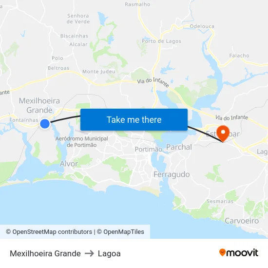 Mexilhoeira Grande to Lagoa map