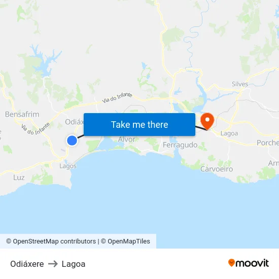 Odiáxere to Lagoa map