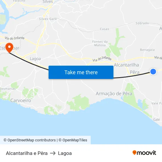 Alcantarilha e Pêra to Lagoa map
