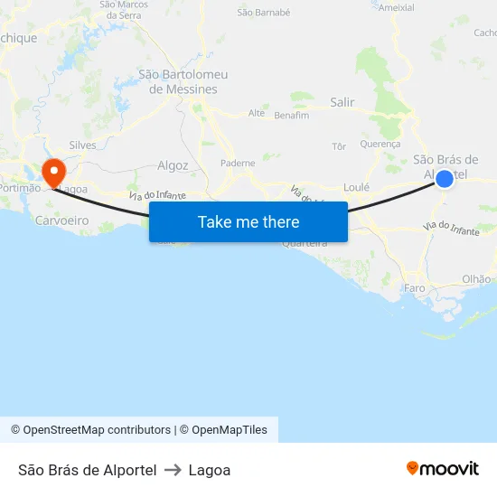 São Brás de Alportel to Lagoa map