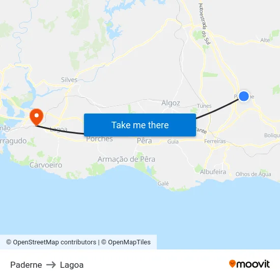 Paderne to Lagoa map