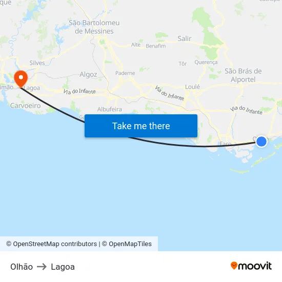 Olhão to Lagoa map
