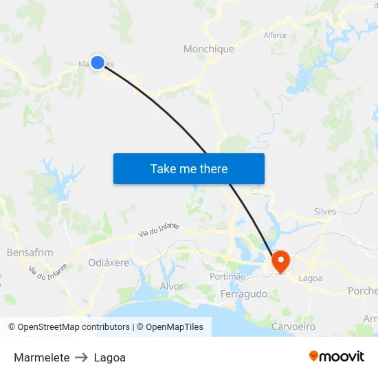 Marmelete to Lagoa map
