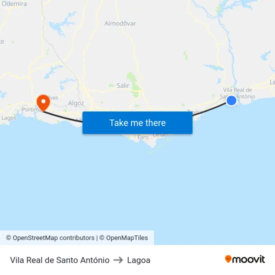 Vila Real de Santo António to Lagoa map