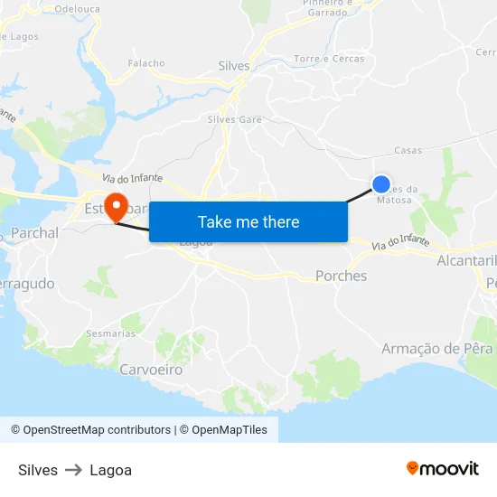 Silves to Lagoa map