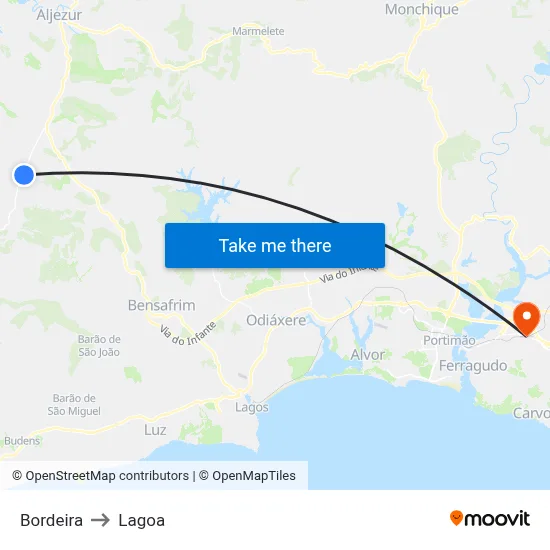 Bordeira to Lagoa map