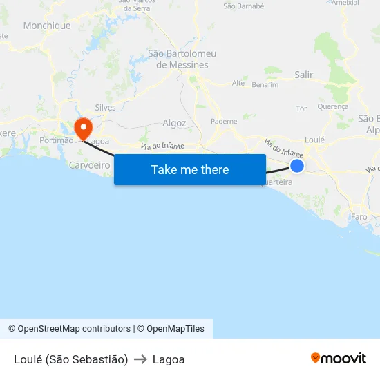 Loulé (São Sebastião) to Lagoa map