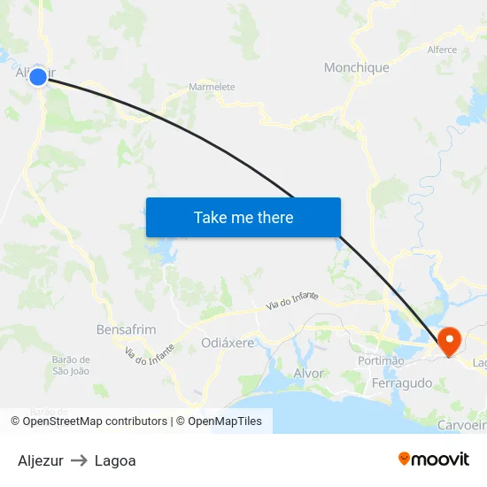 Aljezur to Lagoa map