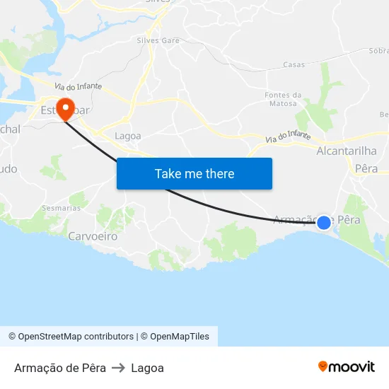 Armação de Pêra to Lagoa map