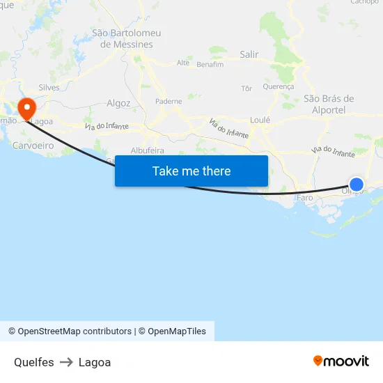Quelfes to Lagoa map