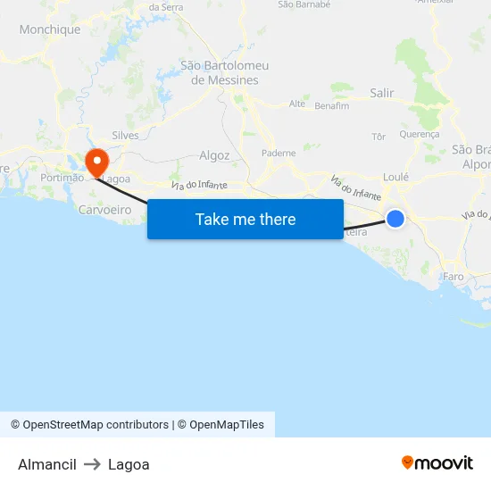 Almancil to Lagoa map