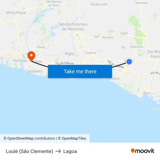 Loulé (São Clemente) to Lagoa map