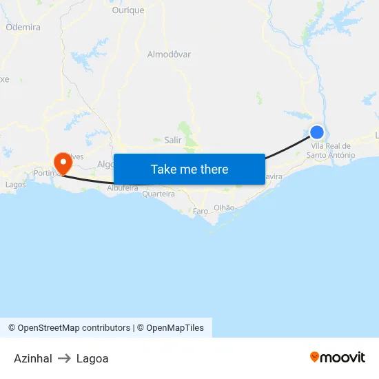 Azinhal to Lagoa map