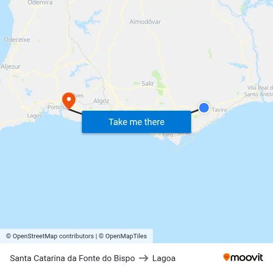 Santa Catarina da Fonte do Bispo to Lagoa map