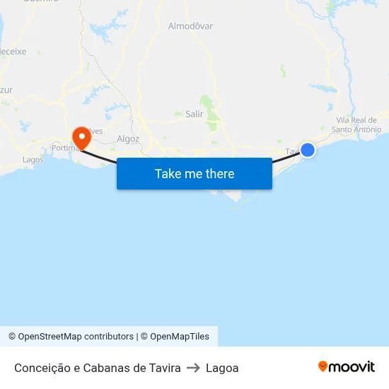Conceição e Cabanas de Tavira to Lagoa map