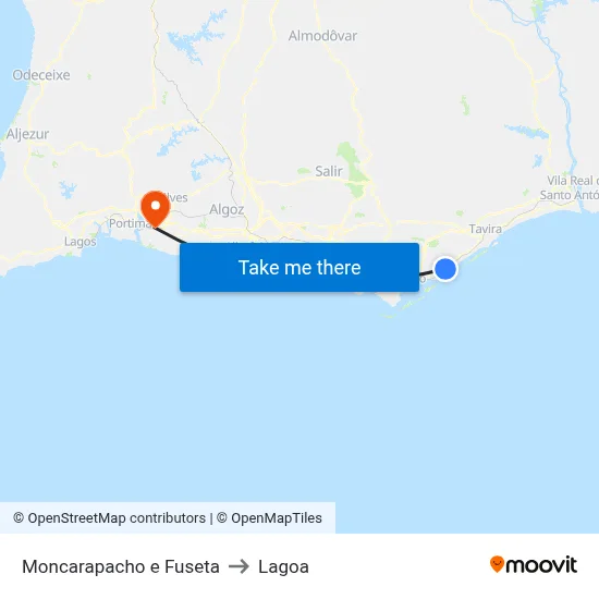 Moncarapacho e Fuseta to Lagoa map