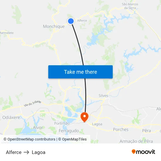 Alferce to Lagoa map