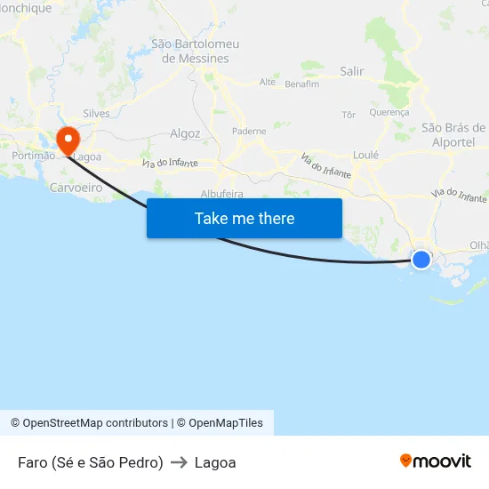 Faro (Sé e São Pedro) to Lagoa map