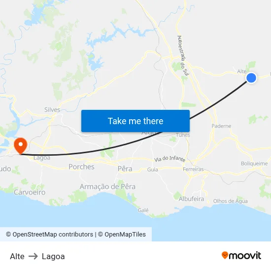 Alte to Lagoa map