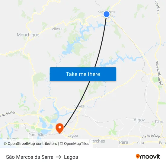 São Marcos da Serra to Lagoa map