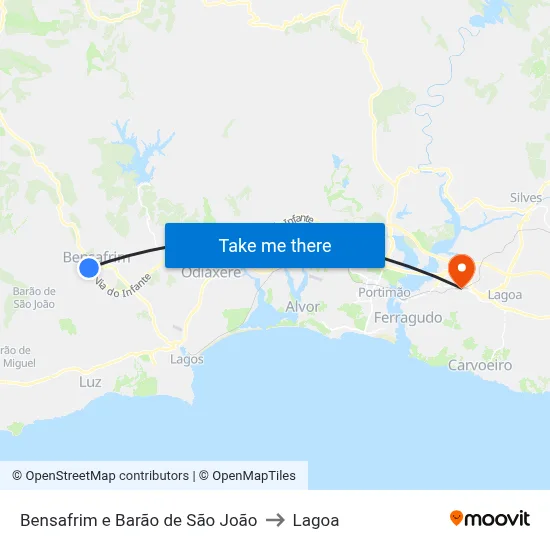 Bensafrim e Barão de São João to Lagoa map