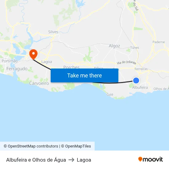 Albufeira e Olhos de Água to Lagoa map