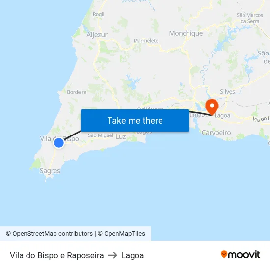 Vila do Bispo e Raposeira to Lagoa map