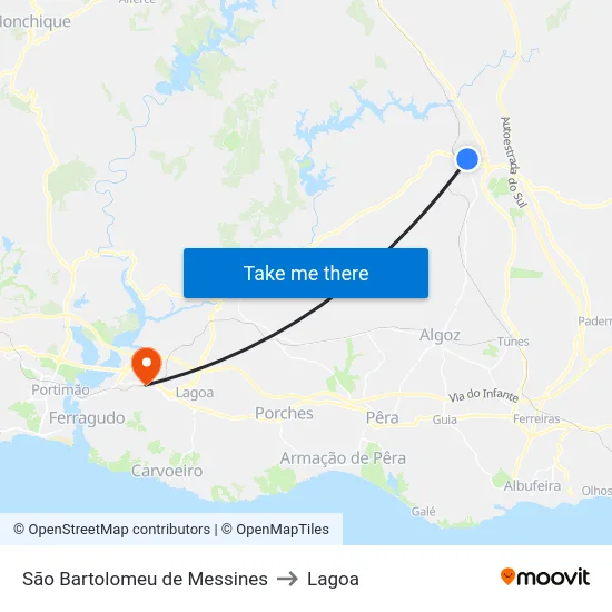 São Bartolomeu de Messines to Lagoa map