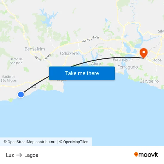 Luz to Lagoa map
