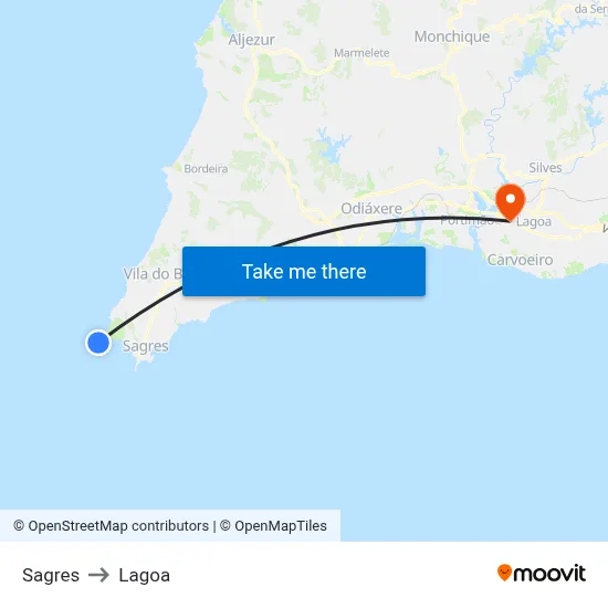 Sagres to Lagoa map