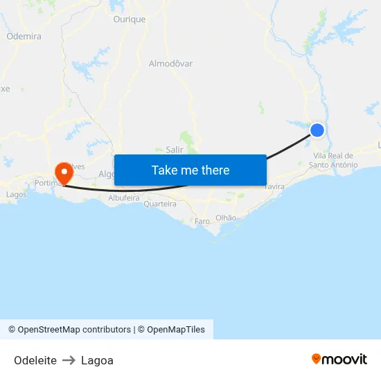 Odeleite to Lagoa map