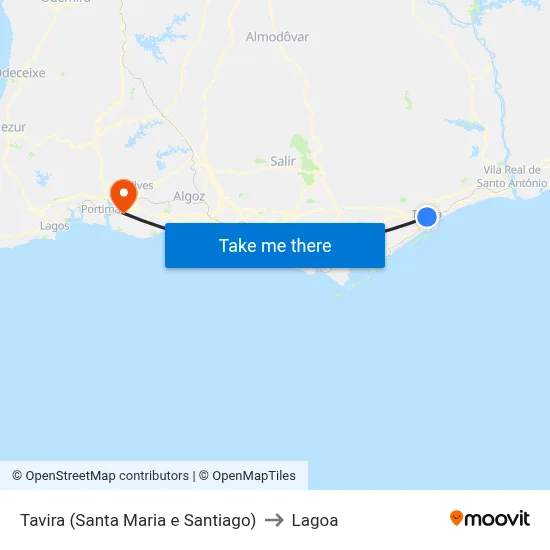 Tavira (Santa Maria e Santiago) to Lagoa map