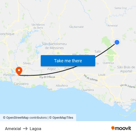 Ameixial to Lagoa map