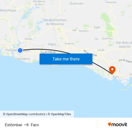 Estômbar to Faro map
