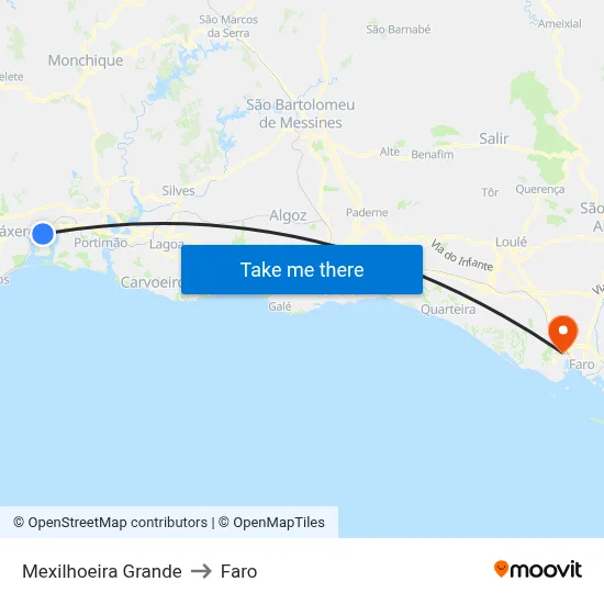 Mexilhoeira Grande to Faro map
