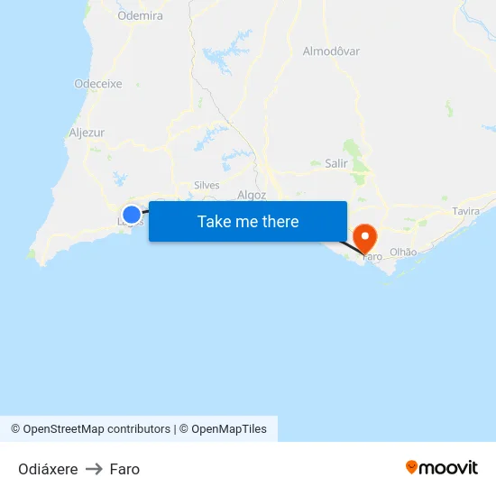 Odiáxere to Faro map
